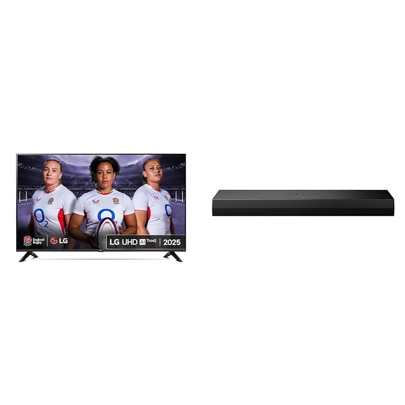 LG 50UA73006LA (2025) 50-Inch Ultra HD 4K HDR Smart TV bundle with US20A Bluetooth Soundbar 2.0 Channel