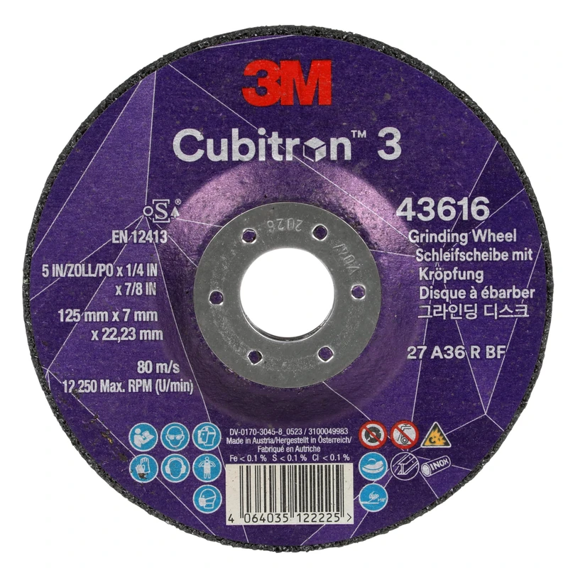 3M Cubitron 3 Depressed Center Grinding Wheel, 43616, 36+, T27
