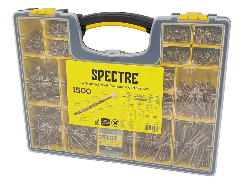 Forgefix Spectre Advanced Multi-Purpose Screw Kit – 1500 Piece Assortment | High-Performance Screws for Wood, Plastic & Metal | Countersunk, Self-Cutting, Pozi Drive