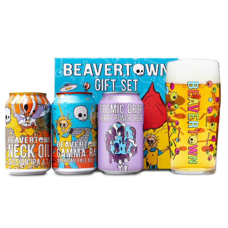 Beavertown IPA Beer Gift Set & Glass - Neck Oil, Gamma Ray, Cosmic Drop Berry, London Craft Beer Gift for Men - 3x 330 ml Cans & Iconic Beavertown Glass - Pale Ale & Fruity Beers Selection, Valentines - Image 1