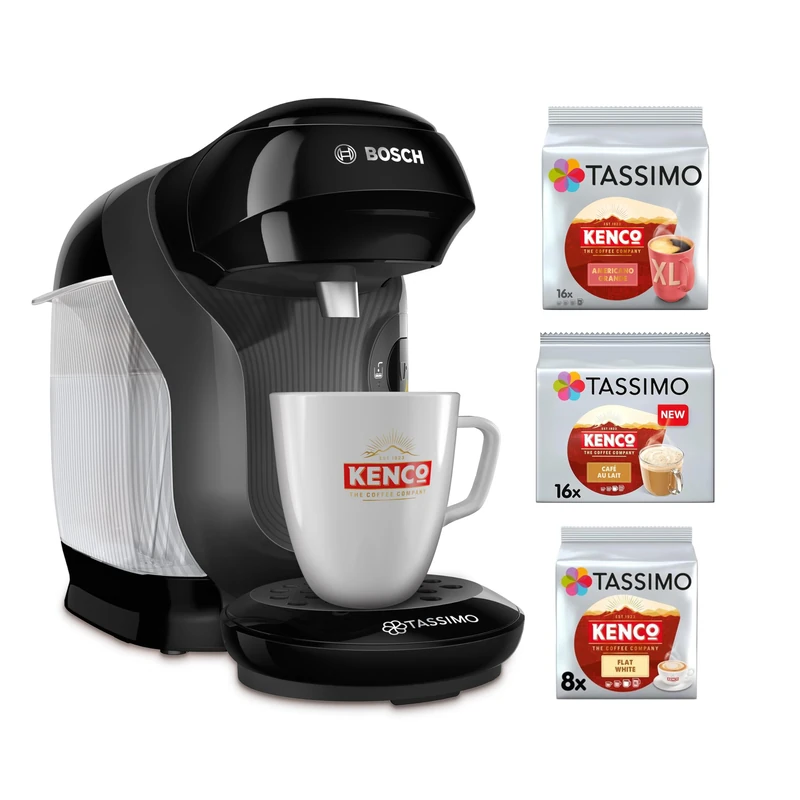 Tassimo by Bosch Style Friendly Pod Coffee Machine with 40 Kenco Drinks Starter Bundle, TAS112EGBC - Black