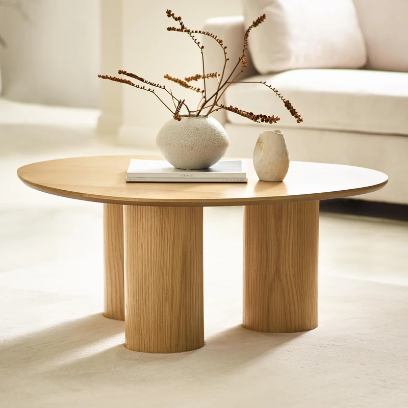 Julian Bowen Anya Coffee Table - Wooden Living Room Table with 3 Large Legs, Oak Effect Asymmetrical Boho Design - W 90 x D 72cm