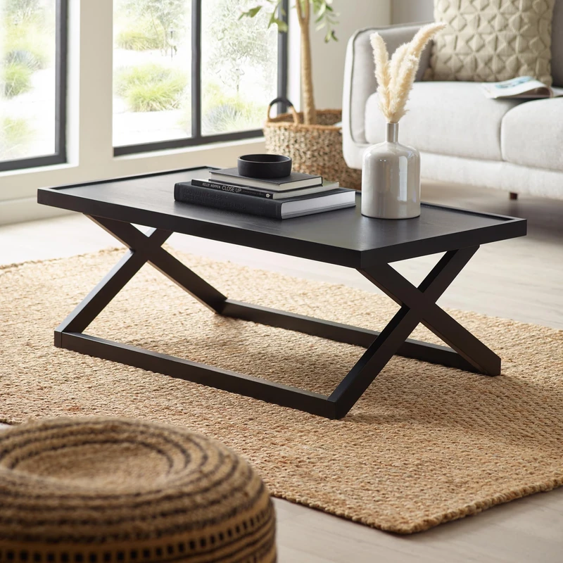 Julian Bowen Haddon Coffee Table - Wooden Living Room Furniture with X Shaped Legs, Large Centre Table in Black - W 110 x H 40cm