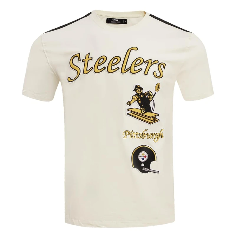 Pro Standard Mens NFL Pittsburgh Steelers Retro Classics Taping Tee Eggshell/Black 2XL