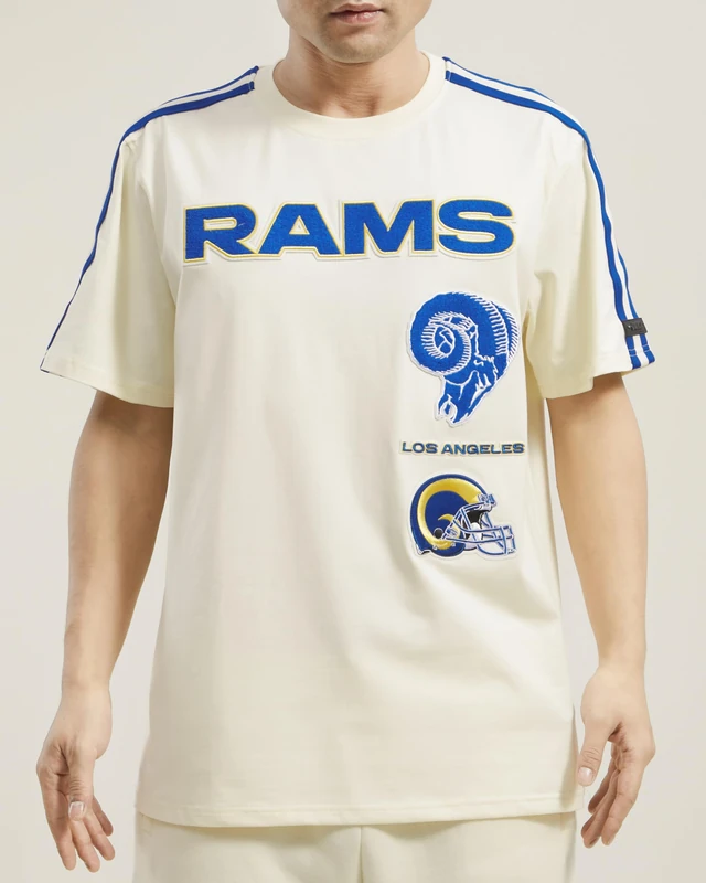 Pro Standard Mens NFL Los Angeles Rams Retro Classics Taping Tee Eggshell/Royal Blue M