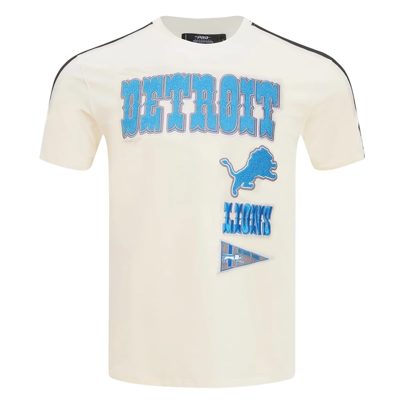 Pro Standard Mens NFL Detroit Lions Retro Classics Taping Tee Eggshell/Black 2XL