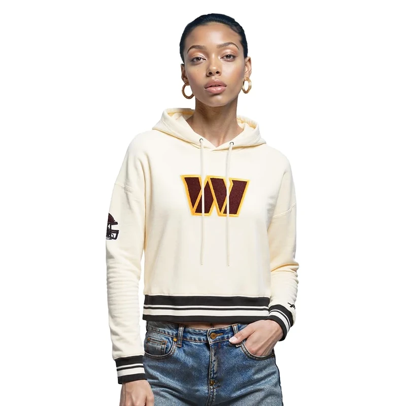 Pro Standard Womens NFL Washington Commanders Retro Classics Cropped Pullover Hoodie Eggshell/Black Xl