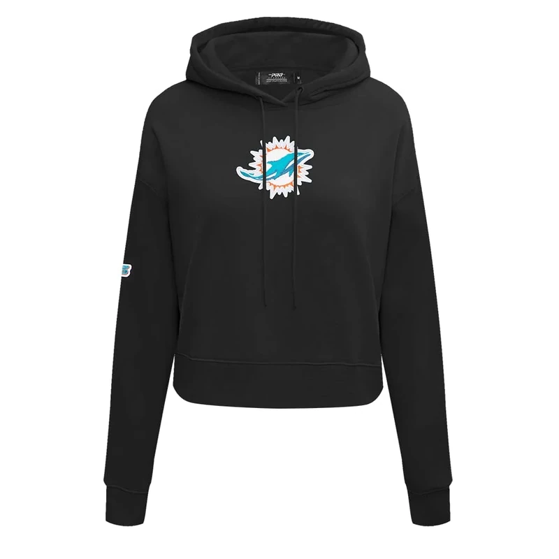 Pro Standard Womens NFL Miami Dolphins Classic Chenille Cropped Pullover Hoodie Black Xl