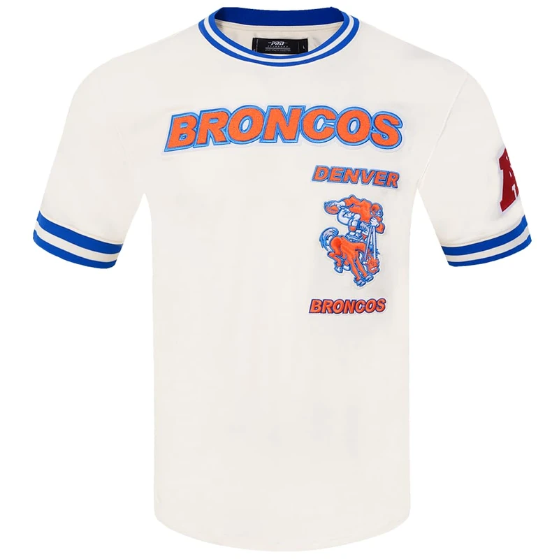Pro Standard Mens NFL Denver Broncos Retro Classics Short Sleeve Tee Eggshell/Royal Blue L - Image 1