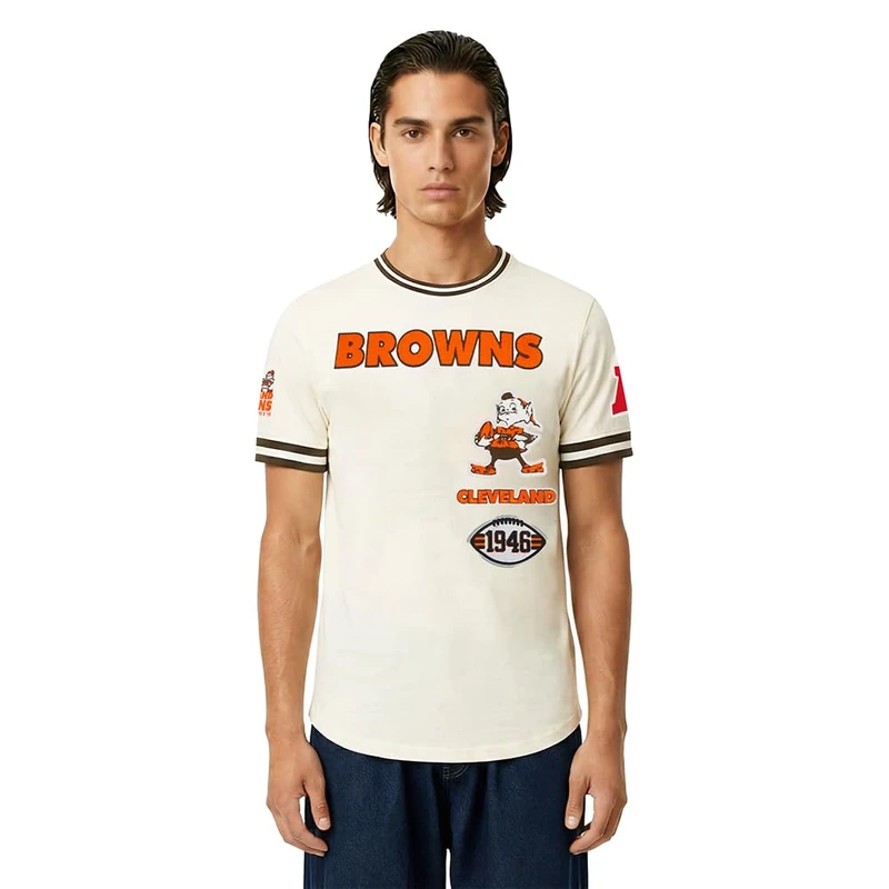 Pro Standard Mens NFL Cleveland Browns Retro Classics Short Sleeve Tee Eggshell/Brown L