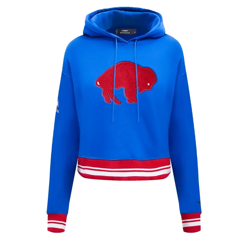 Pro Standard Womens NFL Buffalo Bills Retro Classics Cropped Pullover Hoodie Royal Blue/Red Xl