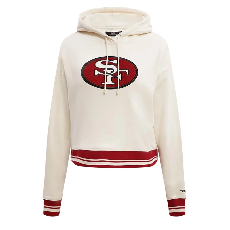 Pro Standard Womens NFL San Francisco 49Ers Retro Classics Cropped Pullover Hoodie Eggshell/Red Xs
