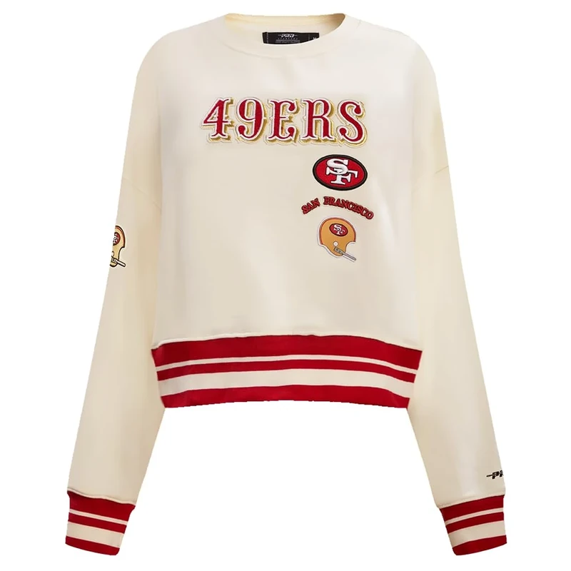 Pro Standard Womens NFL San Francisco 49Ers Retro Classics Crewneck Sweatshirt Eggshell/Red Xs