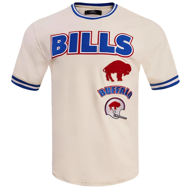 Pro Standard Mens NFL Buffalo Bills Retro Classics Short Sleeve Tee Eggshell/Royal Blue L - Image 1