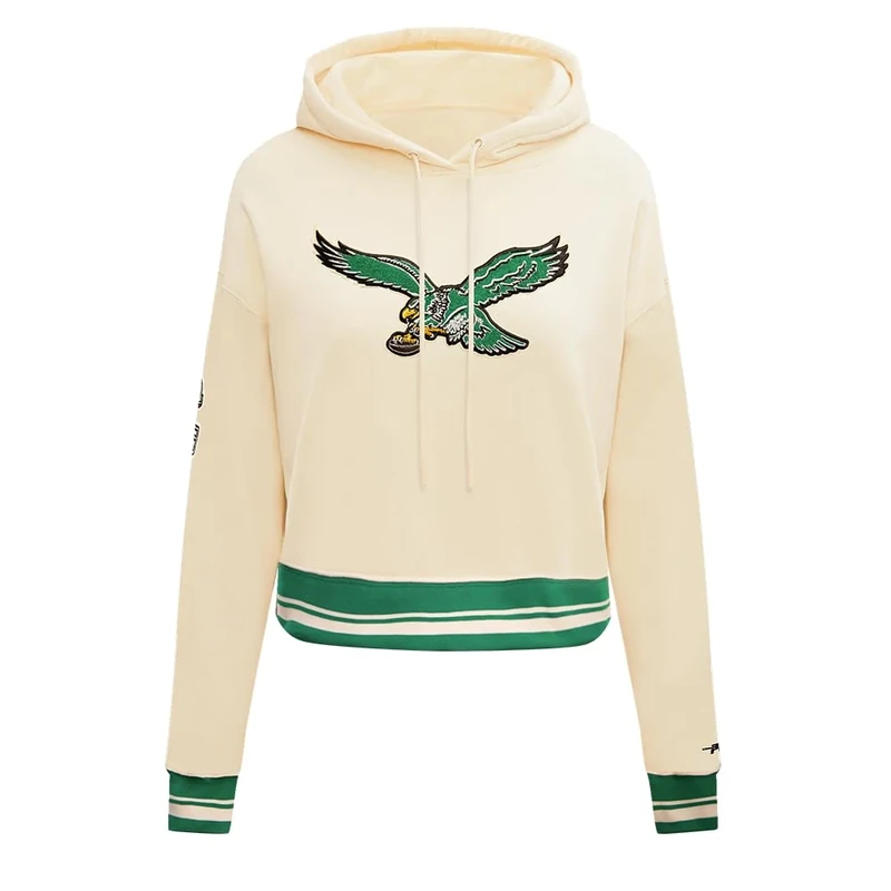 Pro Standard Womens NFL Philadelphia Eagles Retro Classics Cropped Pullover Hoodie Eggshell/Kelly Green L