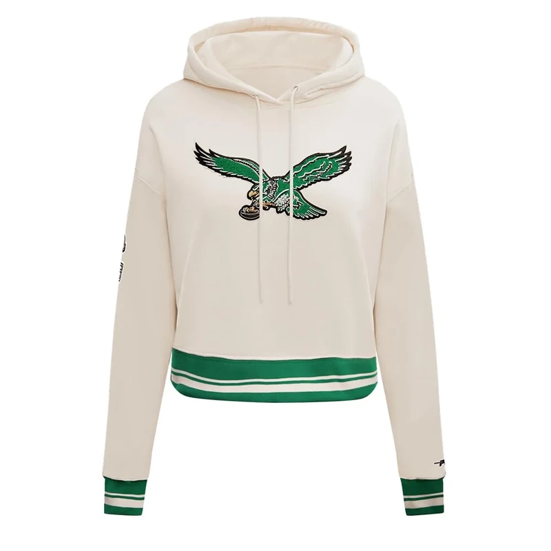 Pro Standard Womens NFL Philadelphia Eagles Retro Classics Cropped Pullover Hoodie Eggshell/Kelly Green S
