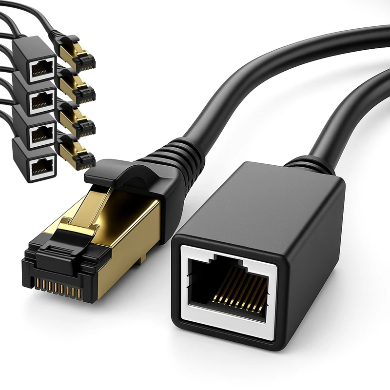 1aTTack.de 5 x 0.5 m CAT8.1 RJ45 Extension CAT8 Patch Cable Network Cable 40 GBit/s 2000 MHz S-FTP Copper PIMF 1x RJ45 Connector 1 x RJ45 Socket for LAN Ethernet Gaming Streaming - Black