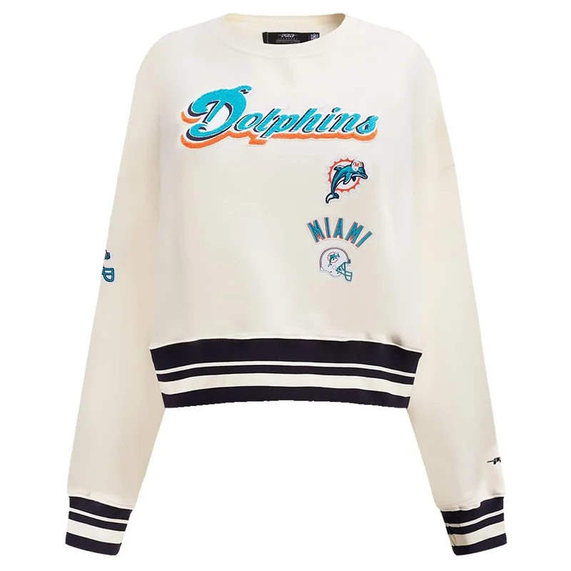 Pro Standard Womens NFL Miami Dolphins Retro Classics Crewneck Sweatshirt Eggshell/Black Xl