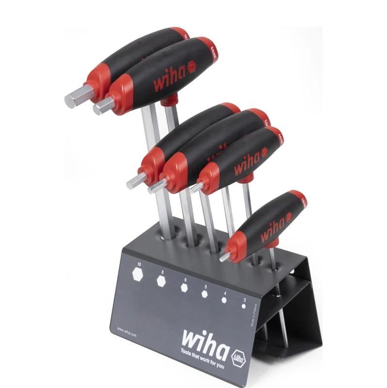 L-Key with T-Handle Set ComfortGrip Hexagon with Side Drive, matt Chrome-Plated 7-pcs. in Bench Stand - 334DS VB VK-STÄNDER - Image 1