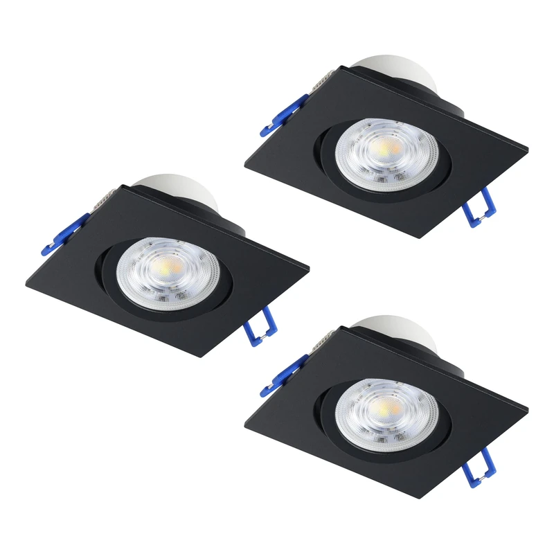 Eglo Set of 3 recessed Spotlight Set Saliceto, dimmable Ceiling Spots, Square Aluminium Lights in Silver, Neutral White, 8.8 x cm