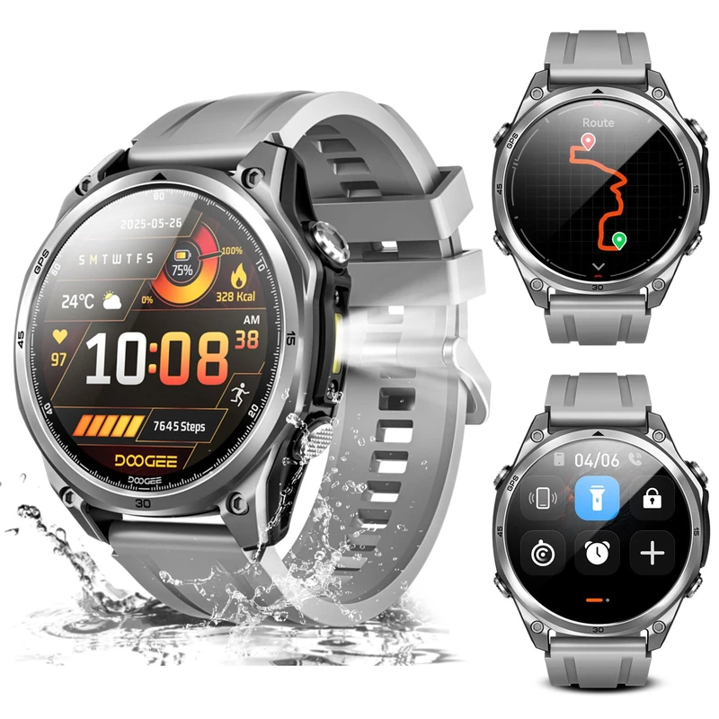 DOOGEE Anywise W1 GPS Smart Watches for Men, 6 Satellite Positioning, 50M Waterproof Fitness Tracker, 1.43'' AI Mens Smart Watch for Android Phone/iphone compatible,Answer/Make Call/12 Days Battery
