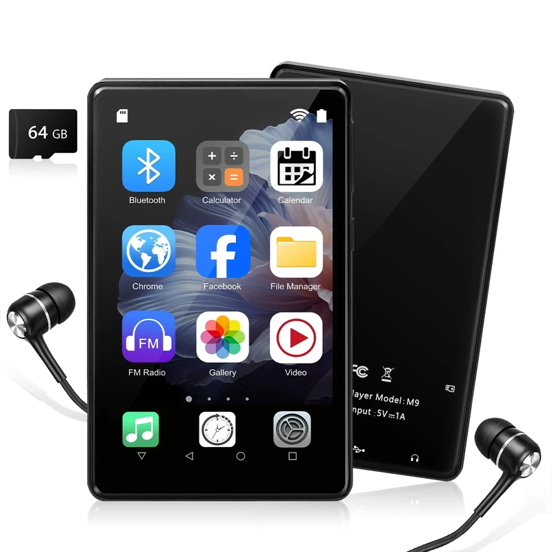 HERBYD 96GB MP3 Player with Bluetooth and Wifi - MP3 Player for Kids, MP4 Player, Touch Screen 4 Inch IPS Display, 32GB ROM 3GB RAM 64GB Memory Card, Octa Core, Support Spotify, 2000mAh Battery