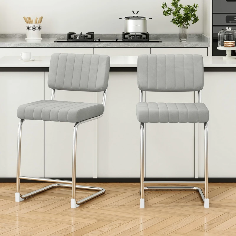 Farini 27 inch Modern Counter Height Bar Stools Set of 2,Barstools,Backrest Solid Metal Base, Chairs for Kitchen