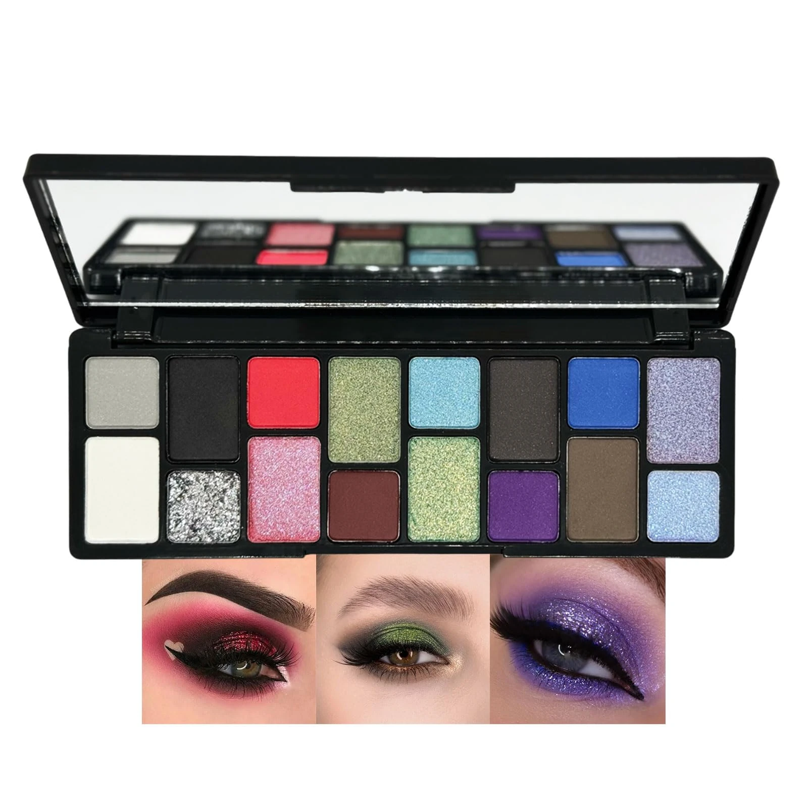16 Colors Eyeshadow Palettes, Matte Shimmer Eye Shadow Palette, Rainbow Colorful Make up Powder, Highly Pigmented Red Green Black Blue, Gift for Women Christmas