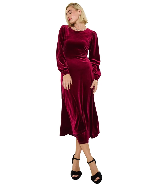 Joe Browns Women's Stretchy Velvet Midi Dress, Regular, Red, UK 10