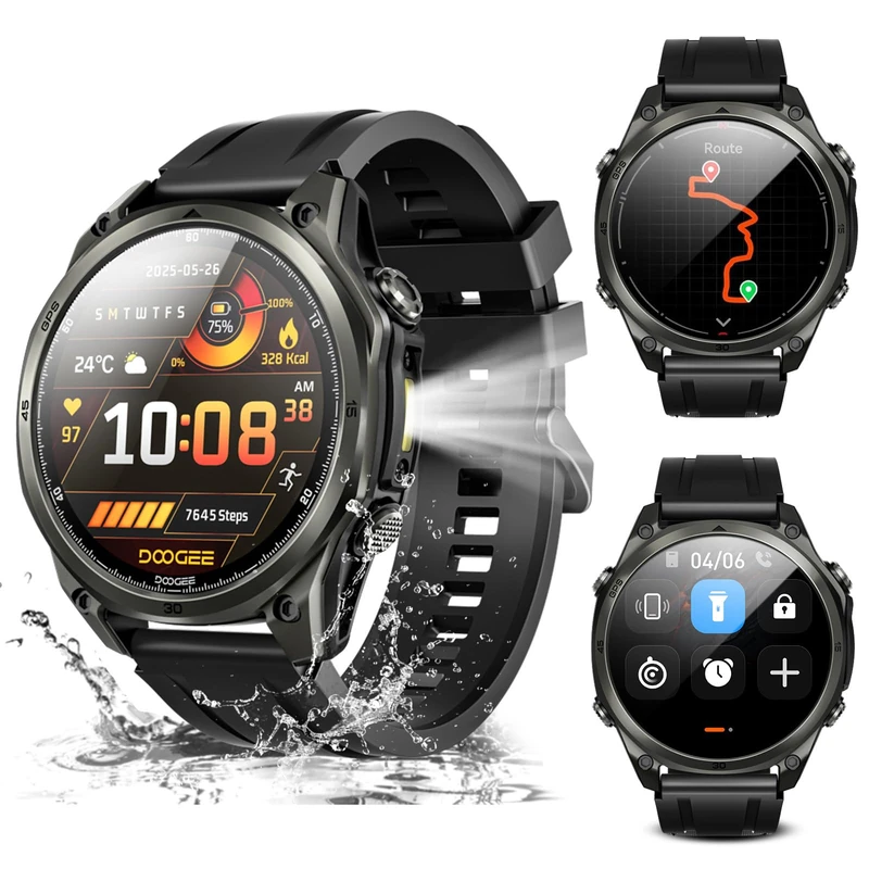 DOOGEE Anywise W1 GPS Smart Watches for Men, 6 Satellite Positioning, 50M Waterproof Fitness Tracker, 1.43'' AI Mens Smart Watch for Android Phone/iphone compatible,Answer/Make Call/12 Days Battery