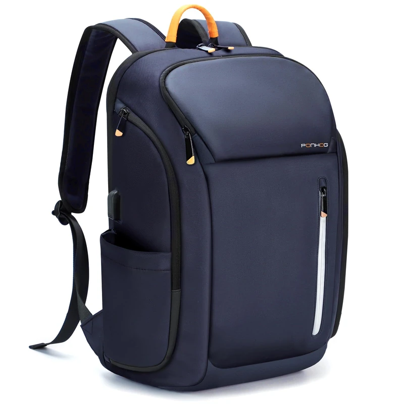 Ponhog Laptop Backpack for Men - 18.4 Inch Large Travel Backpack,40L Tech Backpack with USB Charging Port Anti-Theft Pocket,900D Smart Rucksack for College Business Work Overnight, Blue