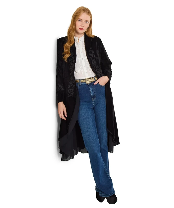 Joe Browns Women's Boutique Velvet Dress Coat, Regular, Black, UK 8