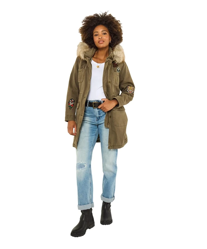 Joe Browns Women's Badged and Embroidered Parka Coat, Green, 16