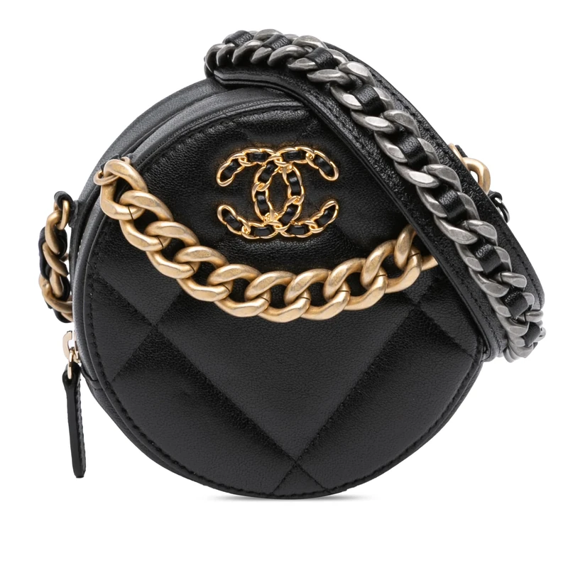Pre-Loved Lambskin 19 Round Clutch with Chain