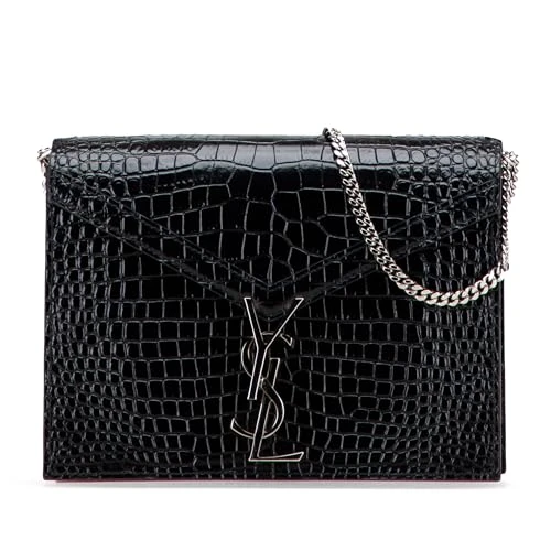 Yves Saint Laurent Pre-Loved Croc Embossed Leather Monogram Cassandra Clasp Bag Crossbody