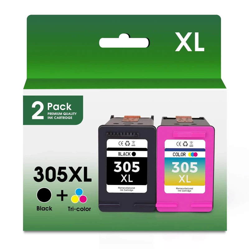 hkcnink 305XL ink cartridges replacement for hp 305 ink cartridge black and colour for hp deskjet 2810e 2800e 2700 2710e 2720e 2721e 4120e Plus 4100 4120 Envy 6000 6020e 6032e 6032 (1 Black + 1 Color)