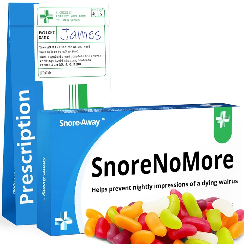 SnoreNoMore Fathers day Funny Gifts for Men Christmas & Birthday Gifts for Him Funny Husband Boyfriend prank For Men Joke Snoring Pills Novelty Dad Stocking Filler Unusual Joke Present