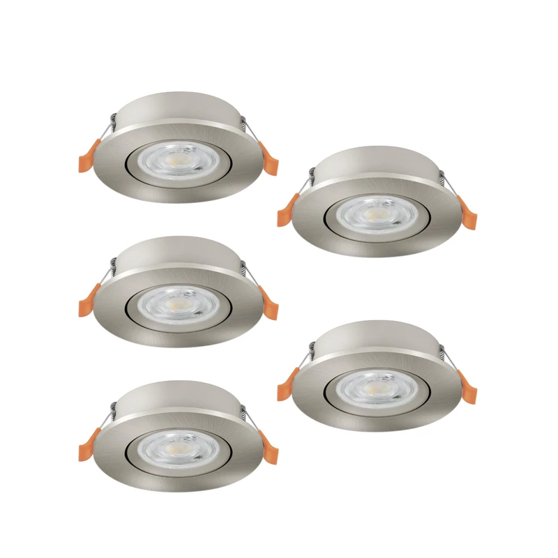 Eglo Set of 5 LED recessed spotlights Barranco, Ceiling Spots with dip Switch, Adjustable Light fixtures Made of Silver Plastic, Warm White - Cool White, Including GU10 Bulbs, ∅ 9 cm