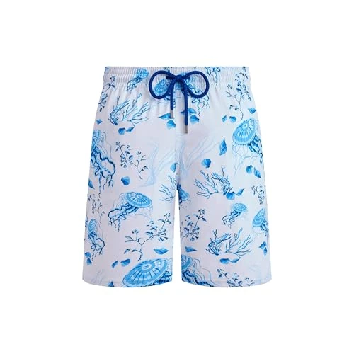 Vilebrequin, Long Stretch Swim Shorts Medusa and Shells, White