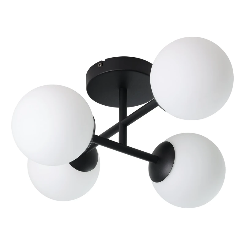 Eglo Ceiling lamp Castrovido, Flush Mount Light Fixture with Four Glass Spheres, Metal Black and White Glass, G9 Bulb, Warm White, Living Room Lighting