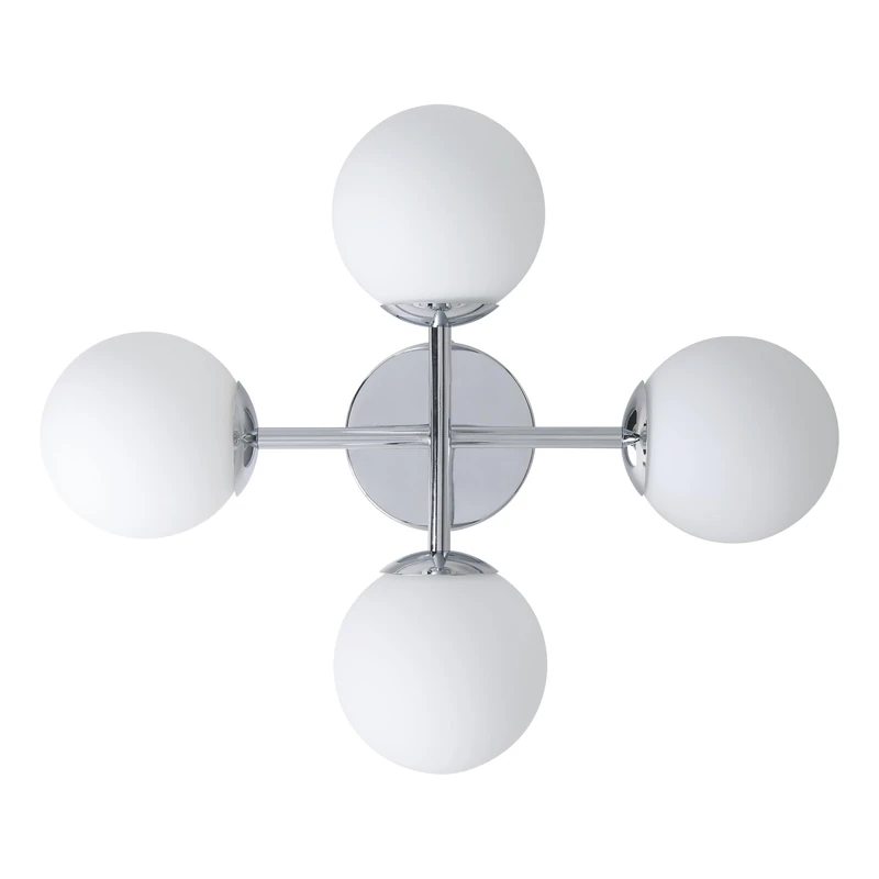 Eglo Ceiling Light Fixture Castrovido, Flush Mount lamp with Four Glass Globes, Metal and White Glass, Chrome Finish, Lighting for Living Room, Includes Warm G9 Bulbs
