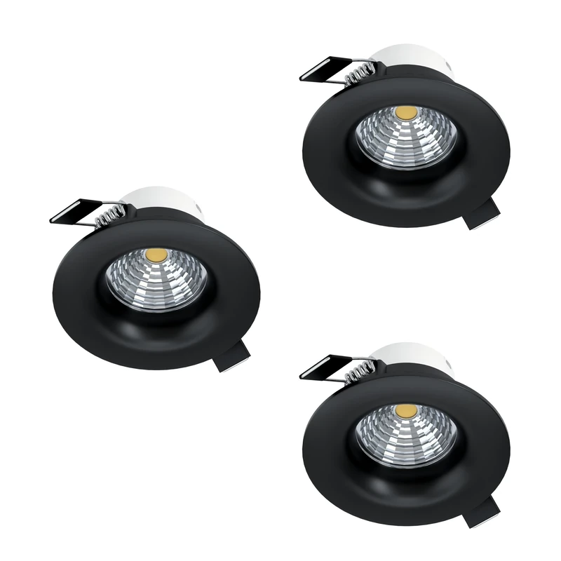 Eglo Set of 3 recessed spotlights Saliceto, dimmable Ceiling Spots, Round Aluminium Lights in Black, Warm White, Ø 8.8 cm