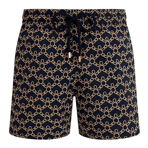 Vilebrequin, Stretch Short Swim Shorts Turtles Chains, L, Navy