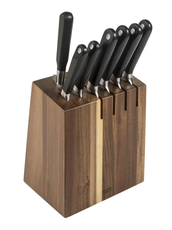Kuhn Rikon Culinary Forged Acacia Knife Block Set 8 pcs – Forged Steel Kitchen Knives with Honing Steel – Elegant Wooden Block for Safe, Organised and Efficient Food Preparation