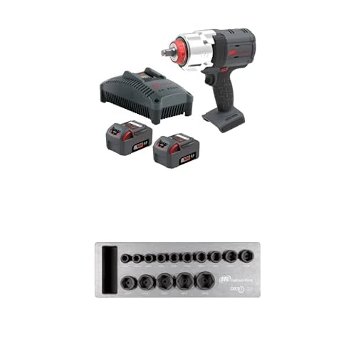 Ingersoll-Rand W7153-K22B-EU DXS2 1/2" 20V Cordless Impact Wrench 2 Battery Kit, 1600 ft-lb, Friction Ring with DXS2 Drive Hex Metric Impact Socket Set, 15-Piece, Chrome-Molybdenum Steel