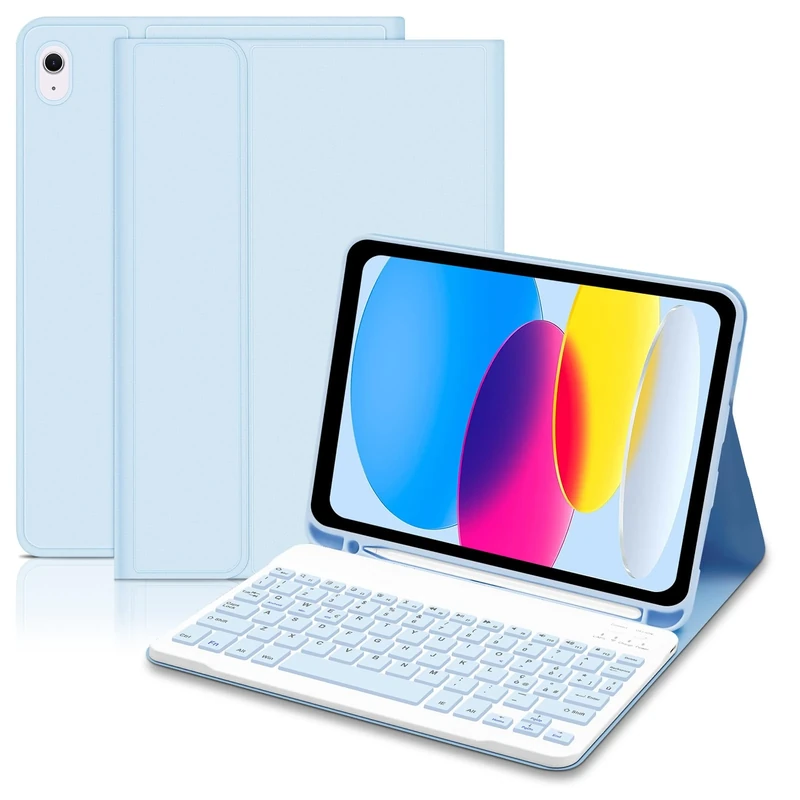 Lielax Keyboard Case for iPad A16 11th Generation 2025 and 10th Generation 2022 (11/10.9 inch), Detachable Bluetooth Keyboard Cover with Pencil Holder for iPad 11/10 Gen, UK Layout-Blue