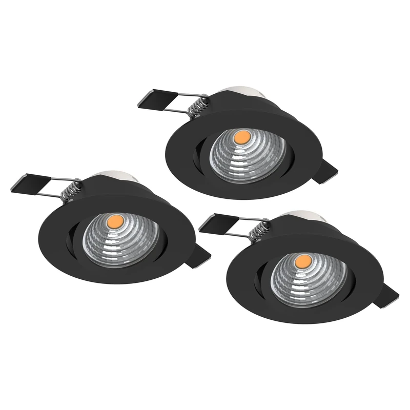 Eglo Set of 3 recessed Spotlight Set Saliceto, dimmable Round Ceiling Spots in Black Aluminium, Neutral White, Ø 8.8 cm