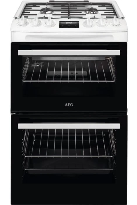 CGX1130ACW 55cm Gas Double Oven Freestanding Cooker – White, 4 Burner Hob, Double Oven with Grill, Easy Clean Enamel, Energy Efficient, Modern Freestanding Gas Cooker