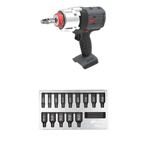 Ingersoll-Rand W7153 DXS2 1/2" 20V Cordless Impact Wrench, 1600 ft-lb, Friction Ring, Bare Tool with 14-Piece DXS2 Drive Hex Deep SAE Imperial Impact Socket Set, Chrome-Molybdenum Steel
