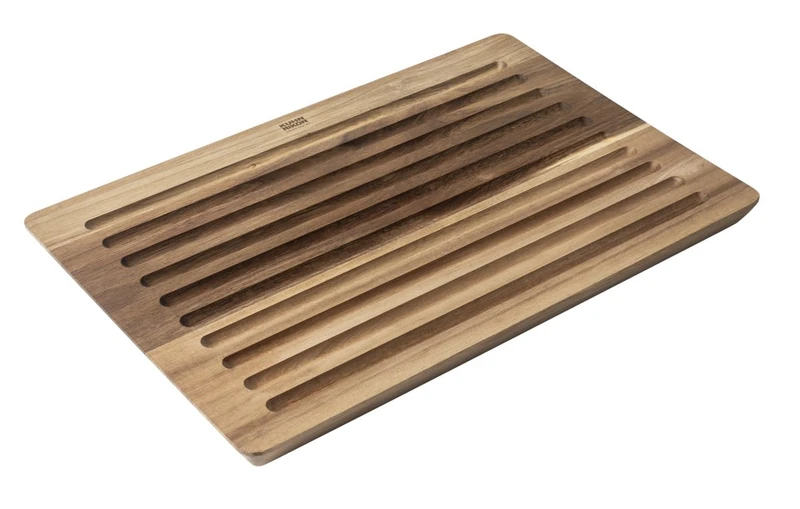 Kuhn Rikon Culinary Forged Acacia Bread Cutting Board – Wooden Crumb-Catcher Board with Non-Slip Feet – Durable, Easy-Lift Design for Clean and Safe Bread Slicing